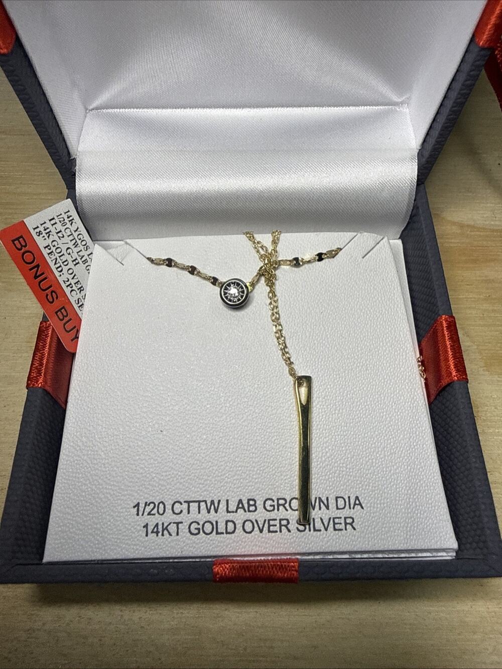 14KT Gold Over Silver 1/20 CTTW Lab Grown Dia, 18 Inches